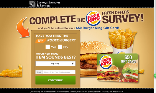 Survey Sample Savings - $50 Burger King Fresh (US) (Incentive)