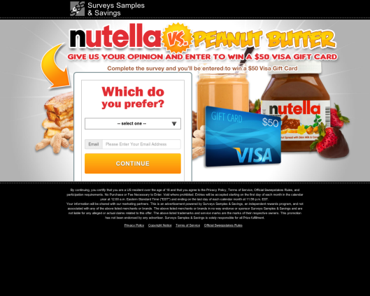Survey Sample Savings - Peanut Butter or Nutella